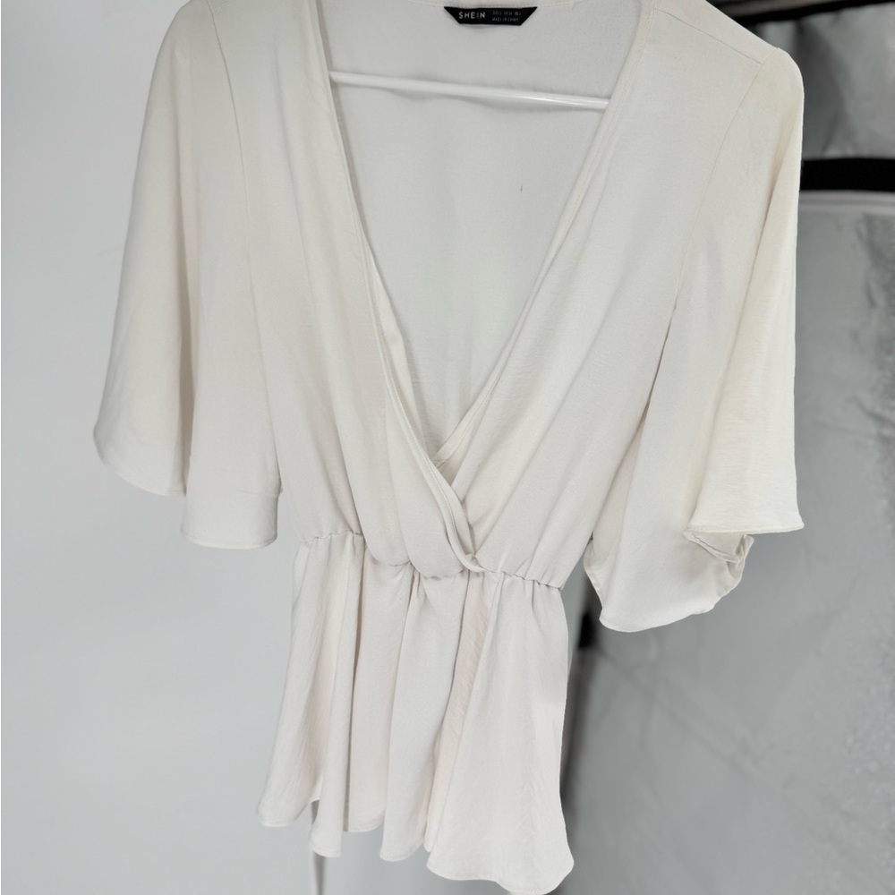 SHEIN Cream Wrap Blouse